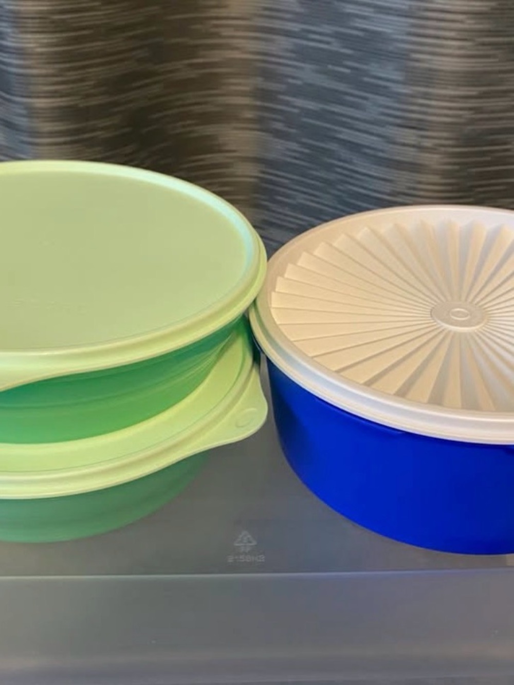 Lot of Tupperware Green and Blue Round Food Storage Bowls with Lids